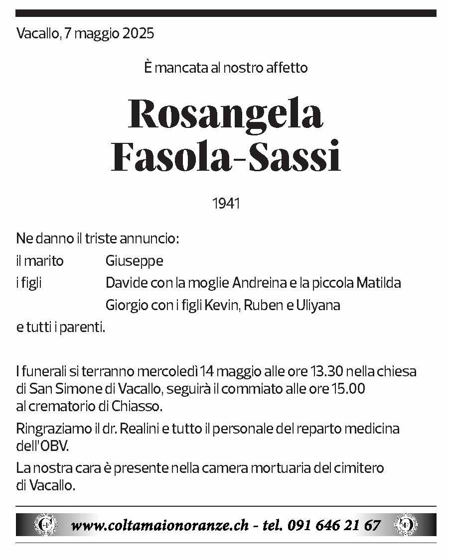Annuncio funebre Rosangela Fasola-sassi