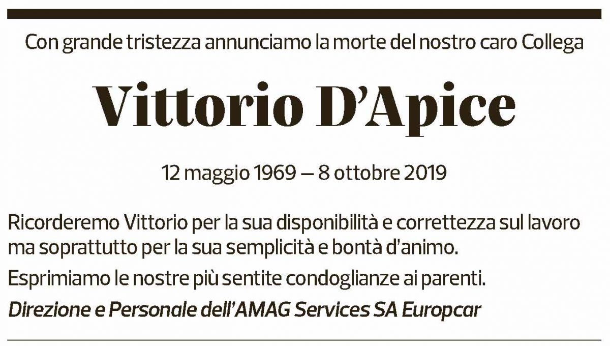 Annuncio funebre Vittorio D'apice