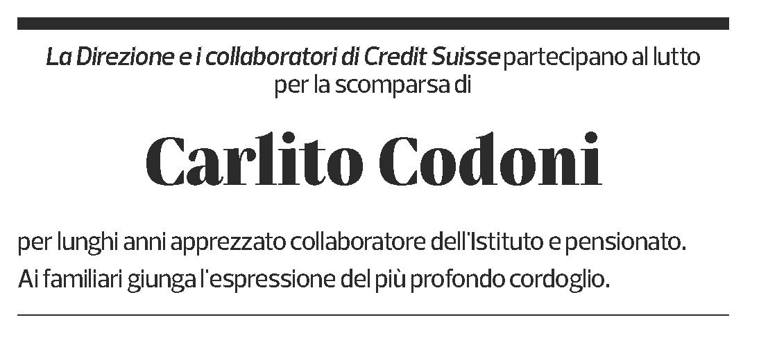 Annuncio funebre Carlito Codoni