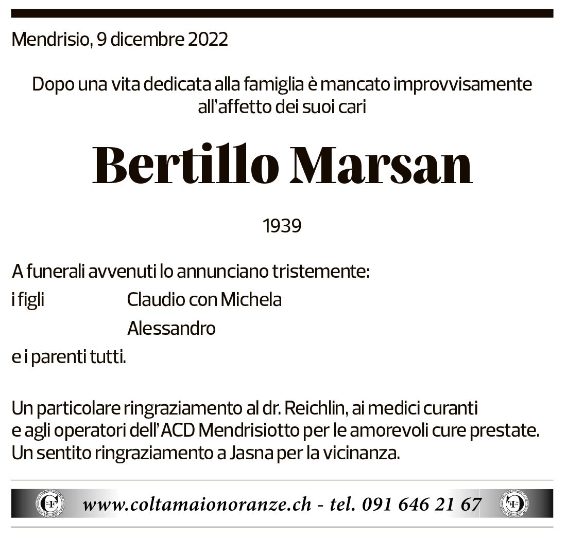 Annuncio funebre Bertillo Marsan