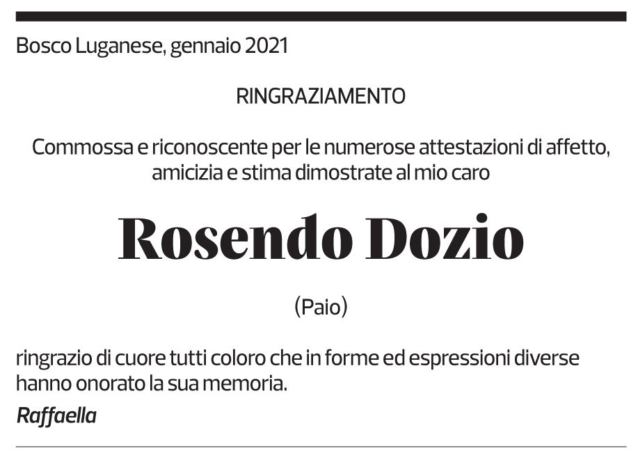 Annuncio funebre Rosendo Dozio