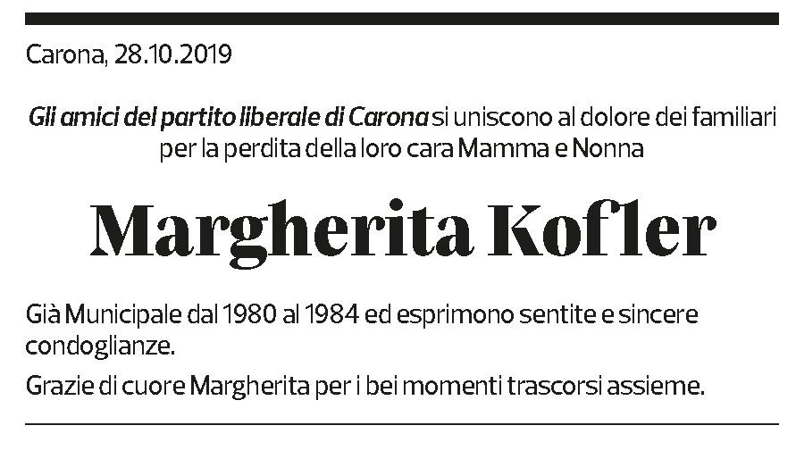 Annuncio funebre Margherita Kofler