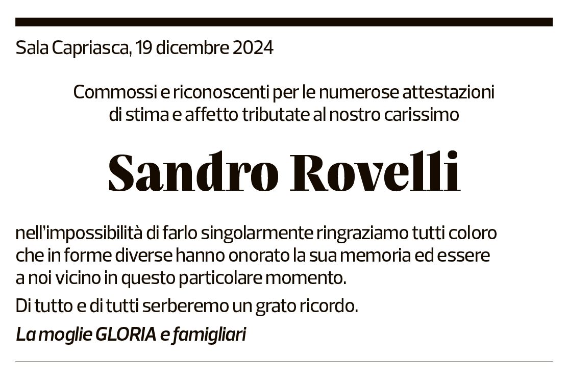 Annuncio funebre Sandro Rovelli