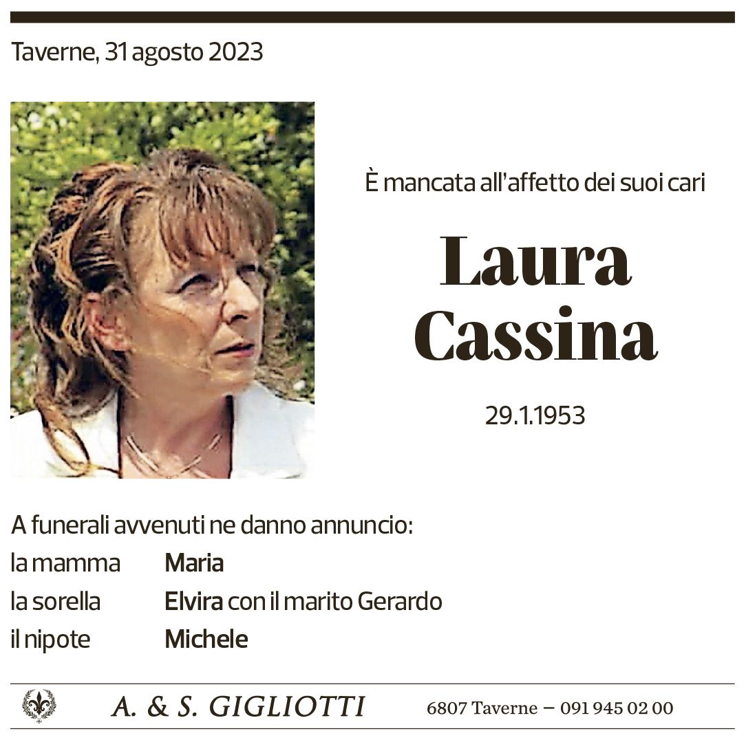 Annuncio funebre Laura Cassina