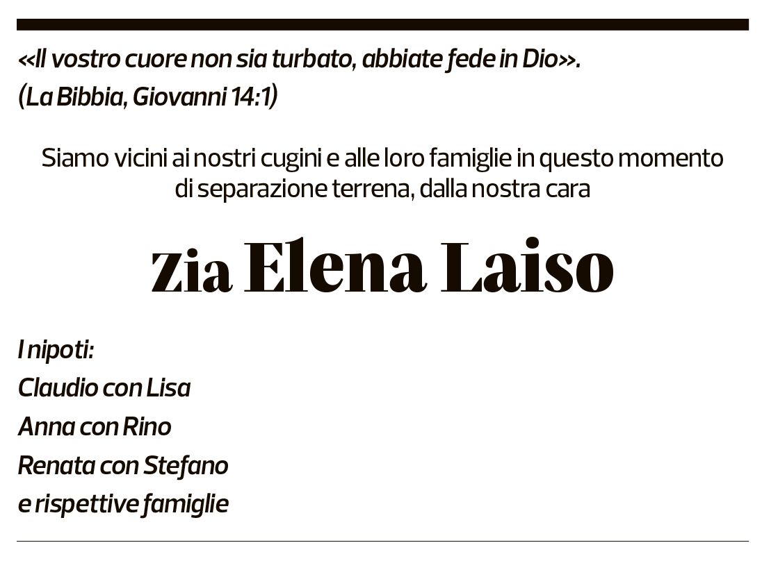 Annuncio funebre Elena Laiso-monaco