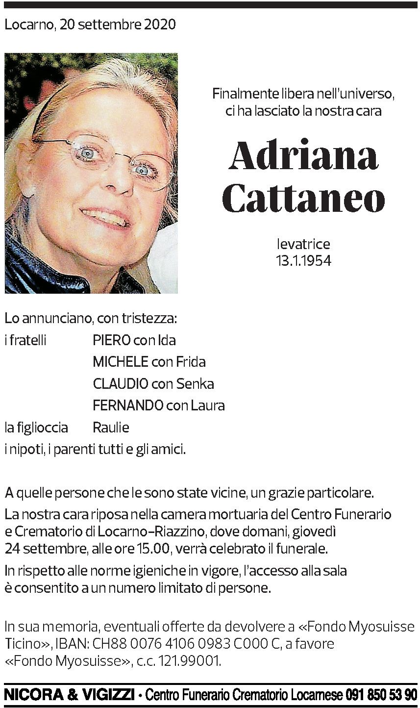 Annuncio funebre Adriana Cattaneo