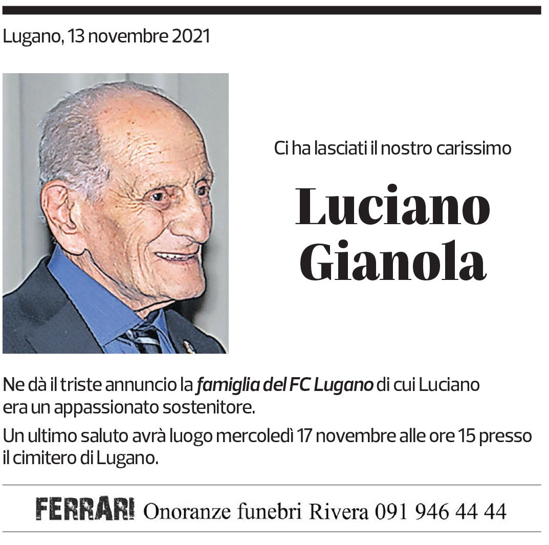 Annuncio funebre Luciano Gianola