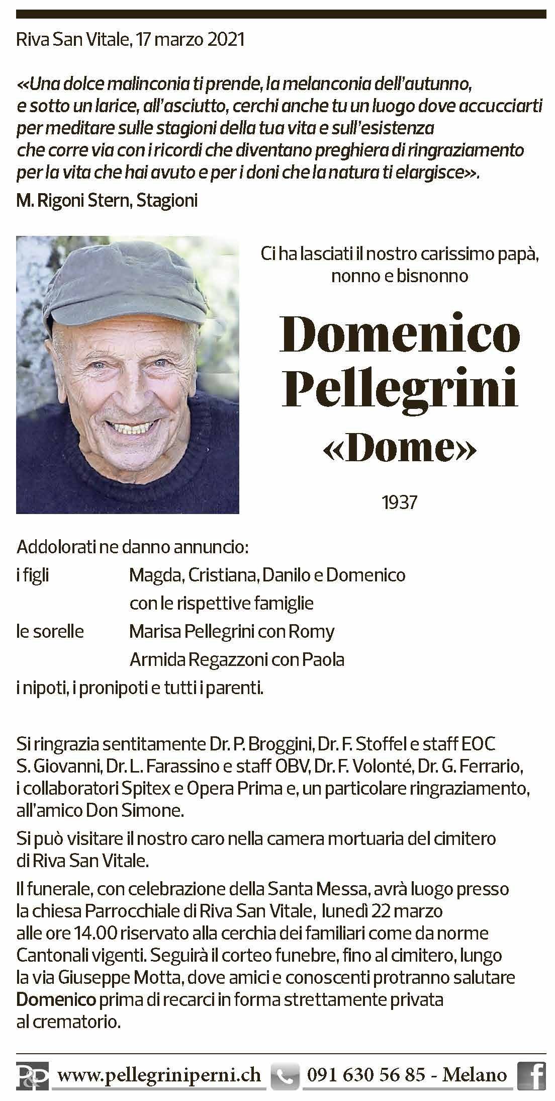 Annuncio funebre Domenico Pellegrini