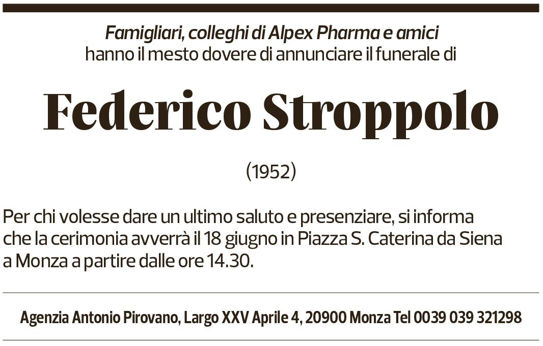 Annuncio funebre Federico Stroppolo