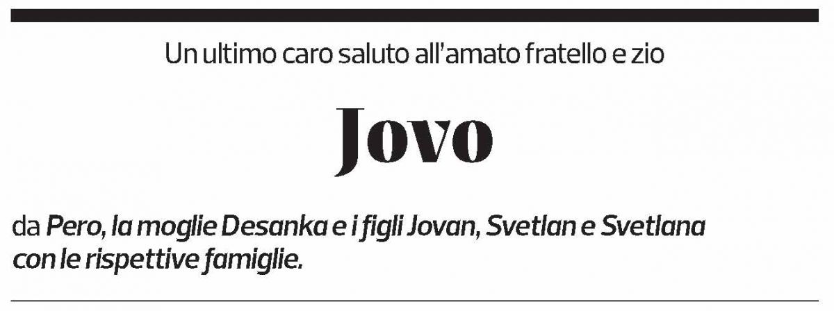Annuncio funebre Jovo Cupic