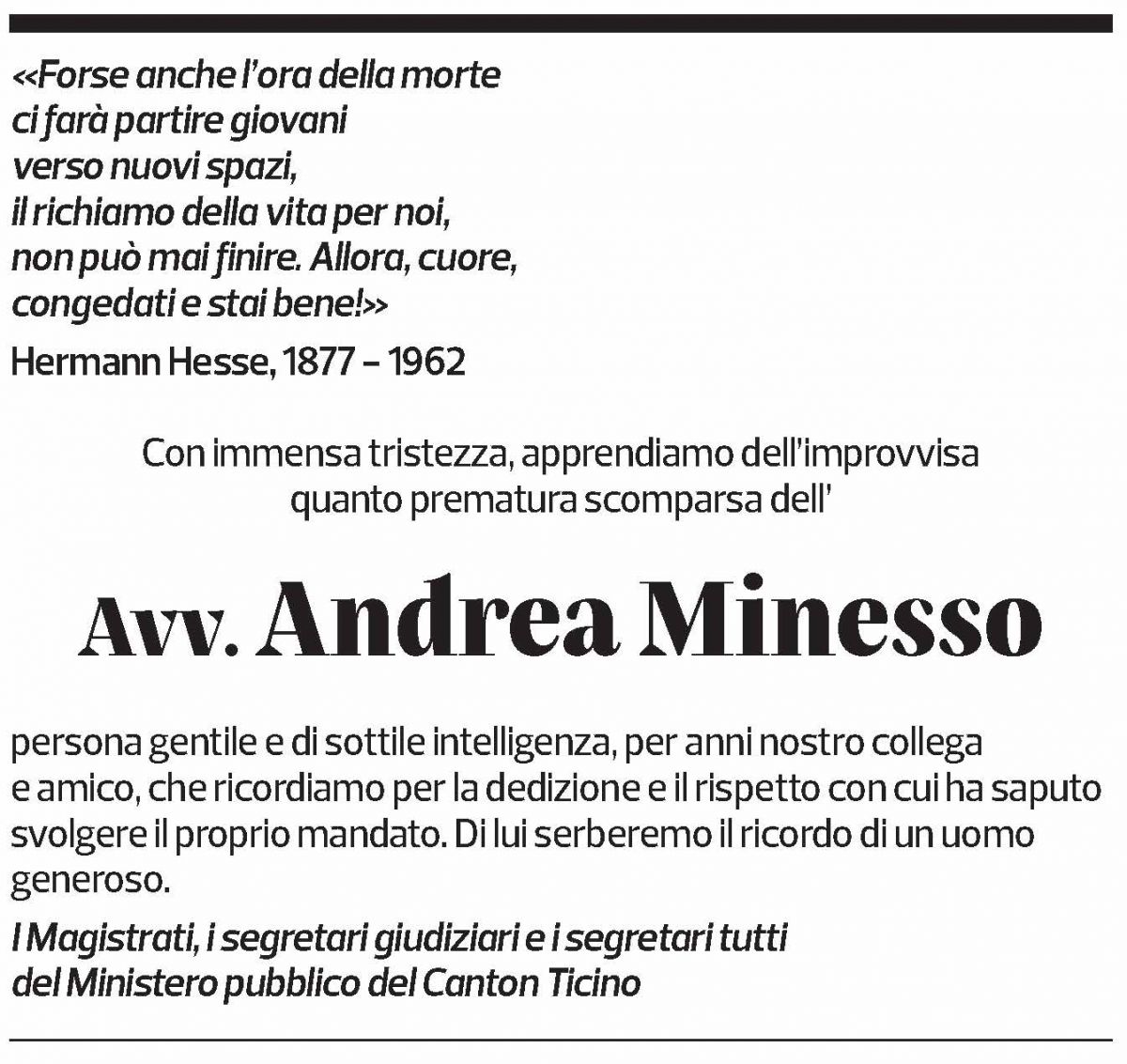 Annuncio funebre Andrea Minesso