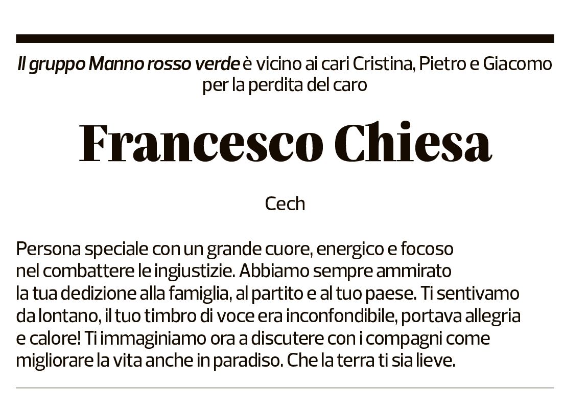 Annuncio funebre Francesco Chiesa