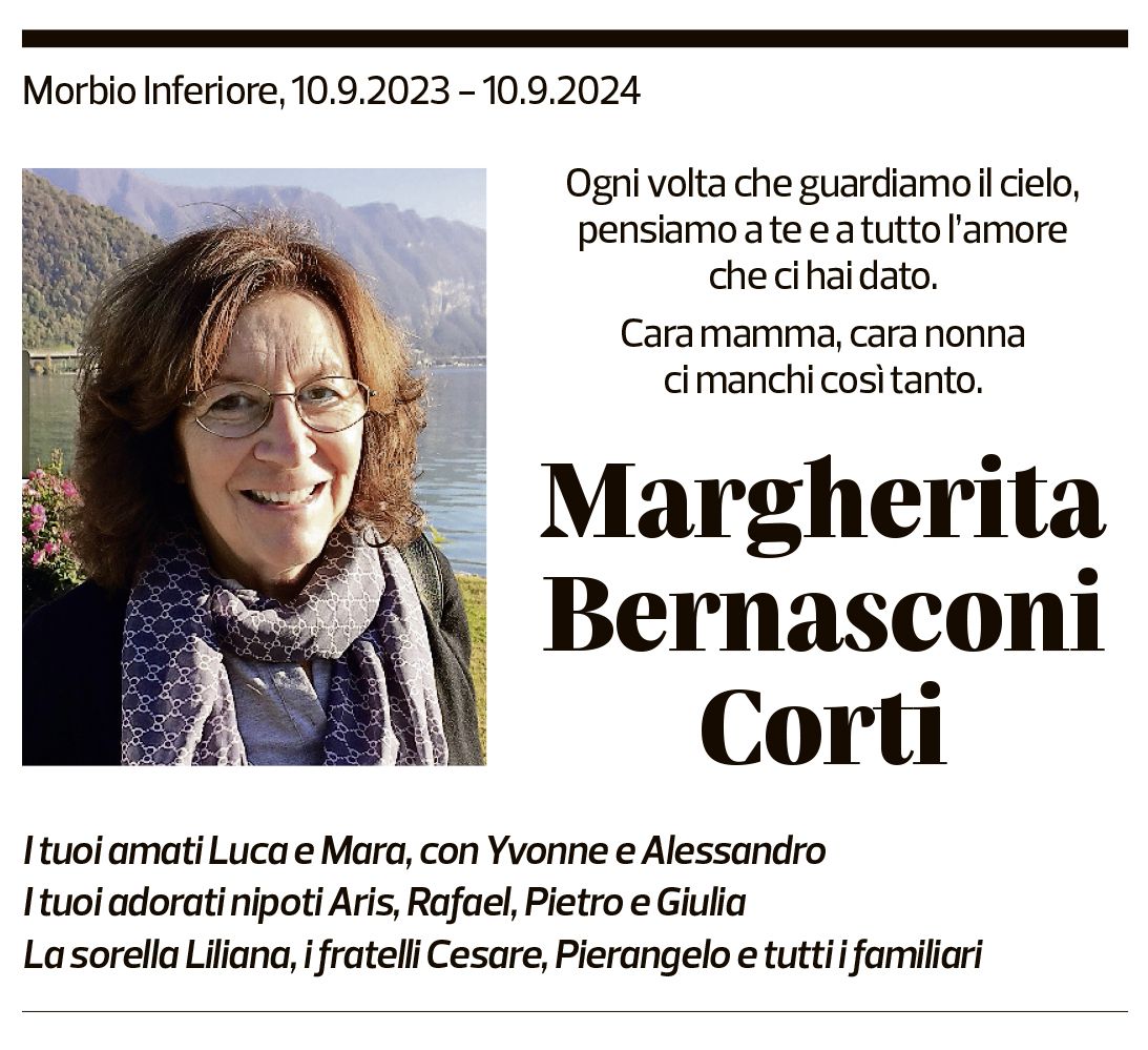 Annuncio funebre Margherita Bernasconi Corti