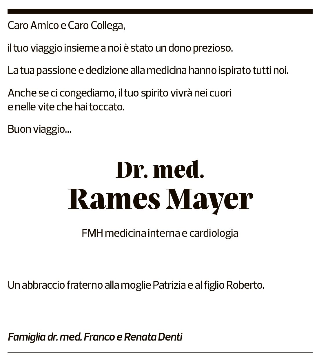 Annuncio funebre Rames Mayer