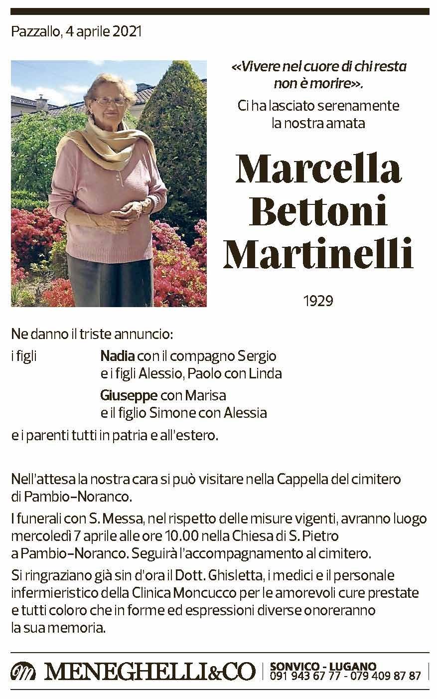 Annuncio funebre Marcella Bettoni  Martinelli