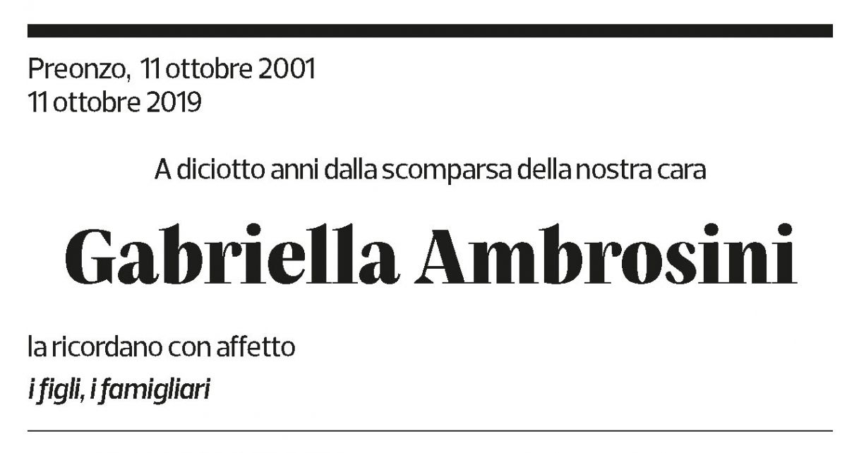 Annuncio funebre Gabriella Ambrosini