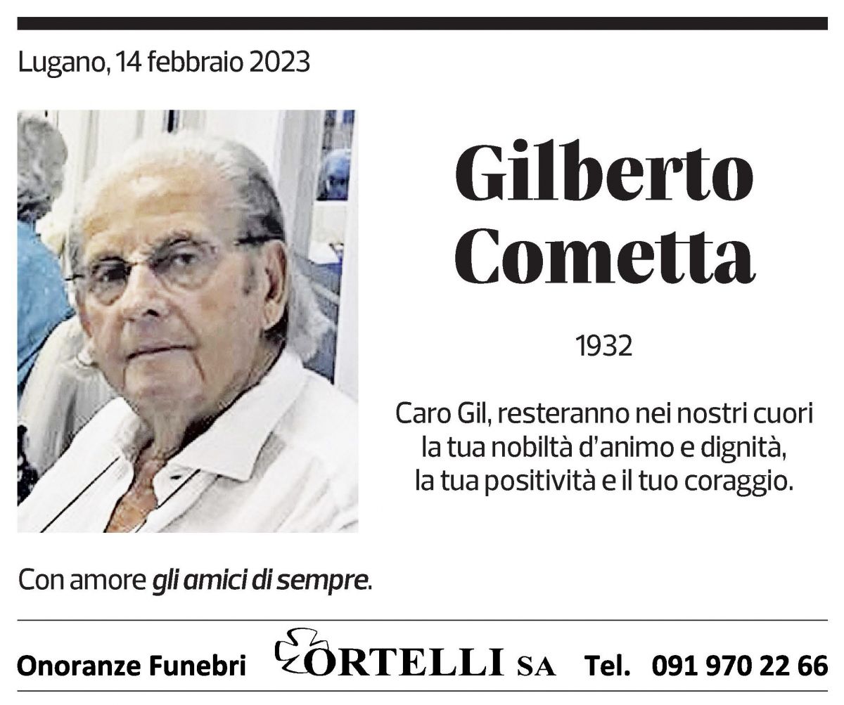 Annuncio funebre Gilberto Cometta