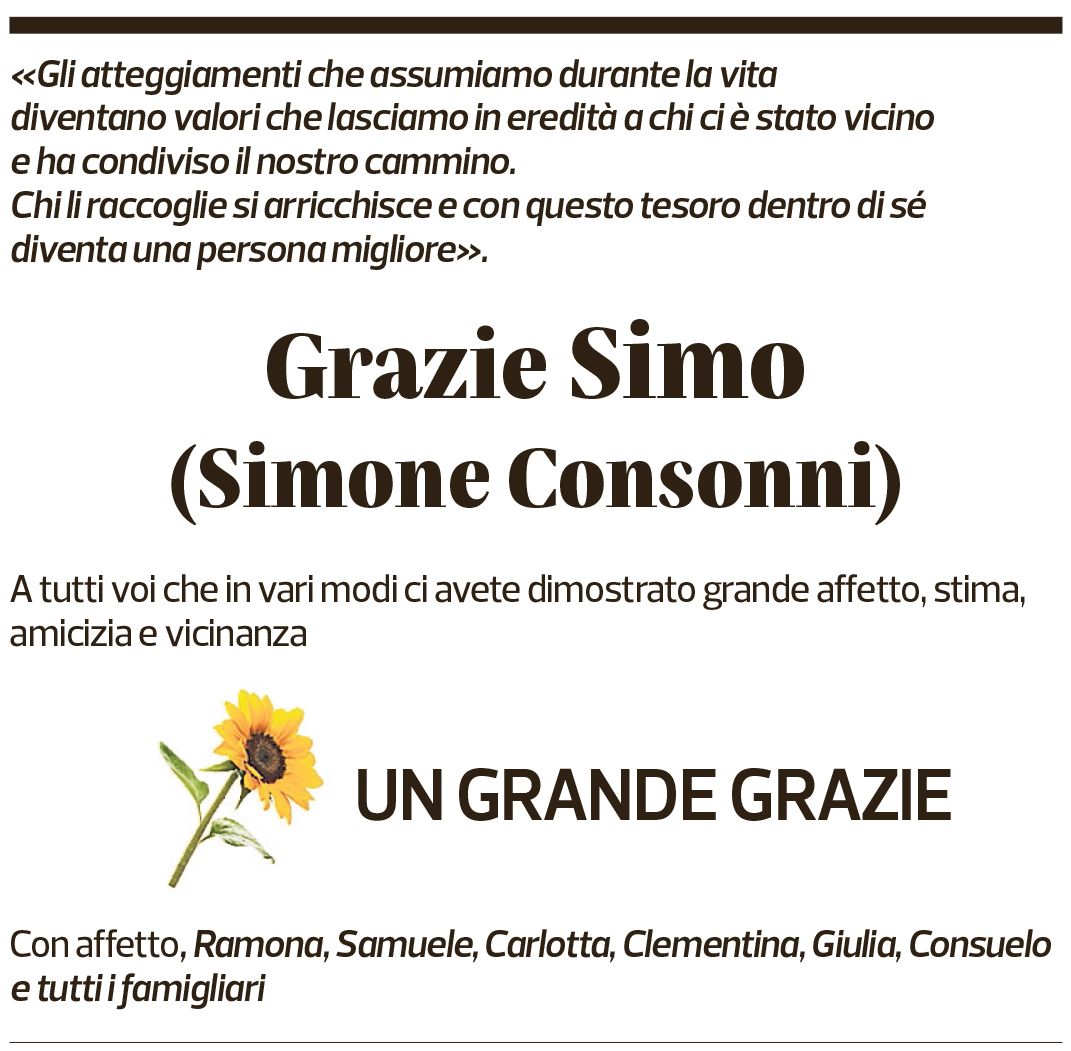 Annuncio funebre Simone Consonni