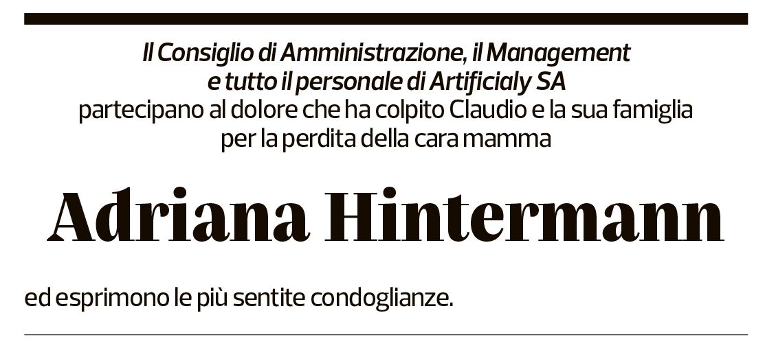 Annuncio funebre Adriana Hintermann