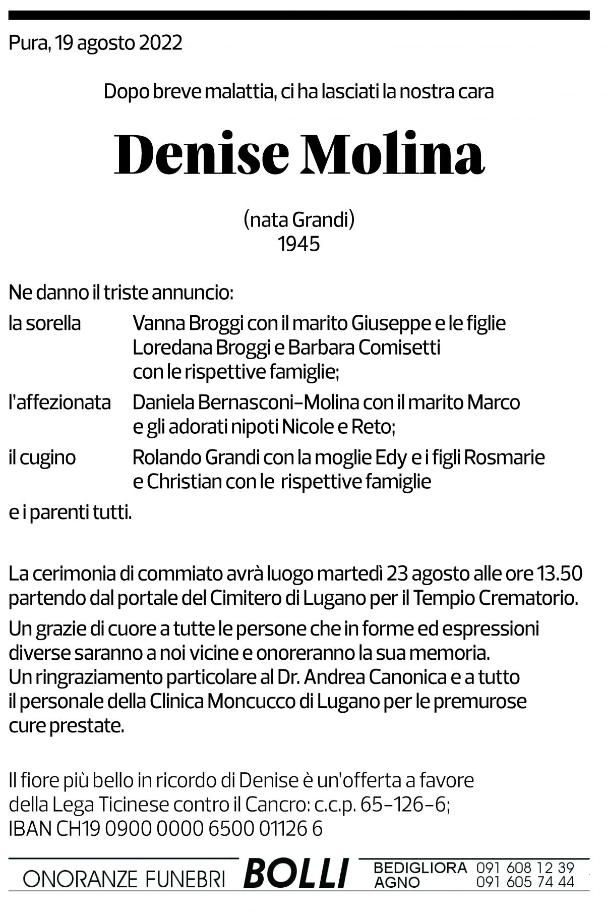 Annuncio funebre Danise Molina
