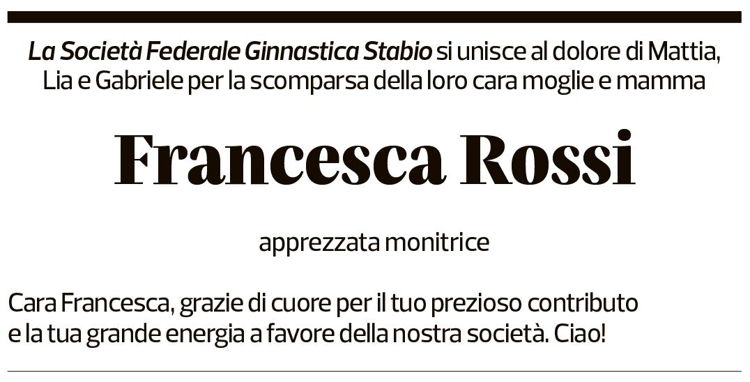 Annuncio funebre Francesca Rossi-lavizzari