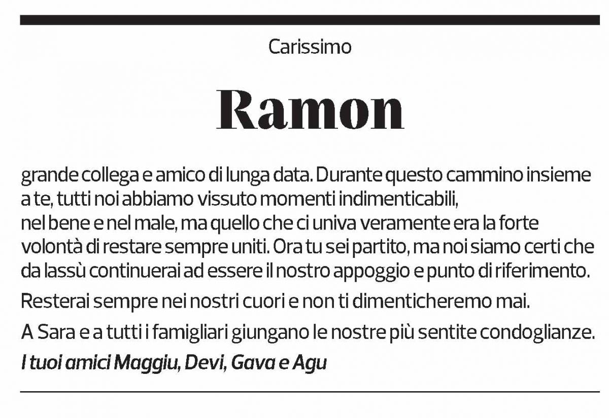 Annuncio funebre Ramon Martignoni