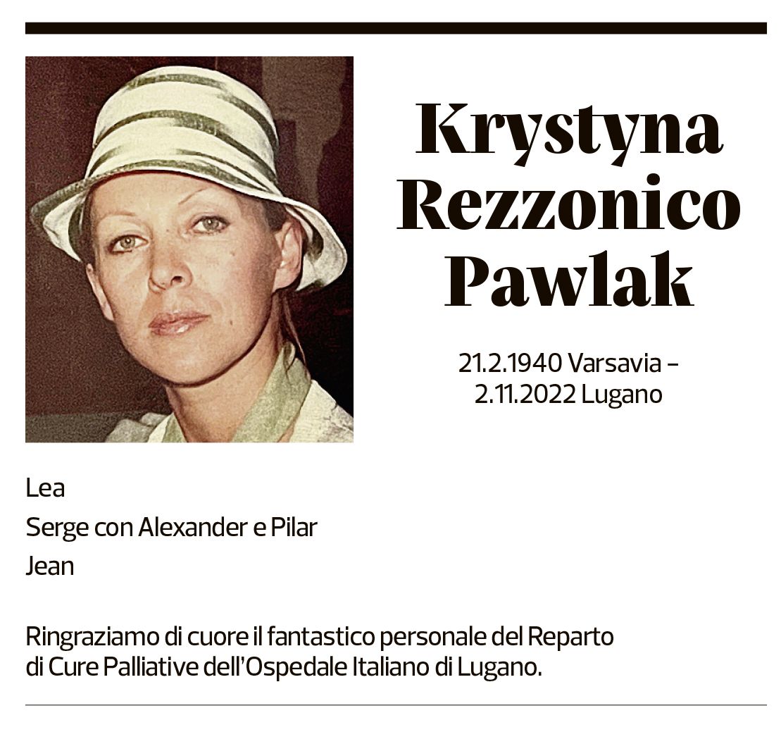 Annuncio funebre Krystyna Rezzonico Pawlak