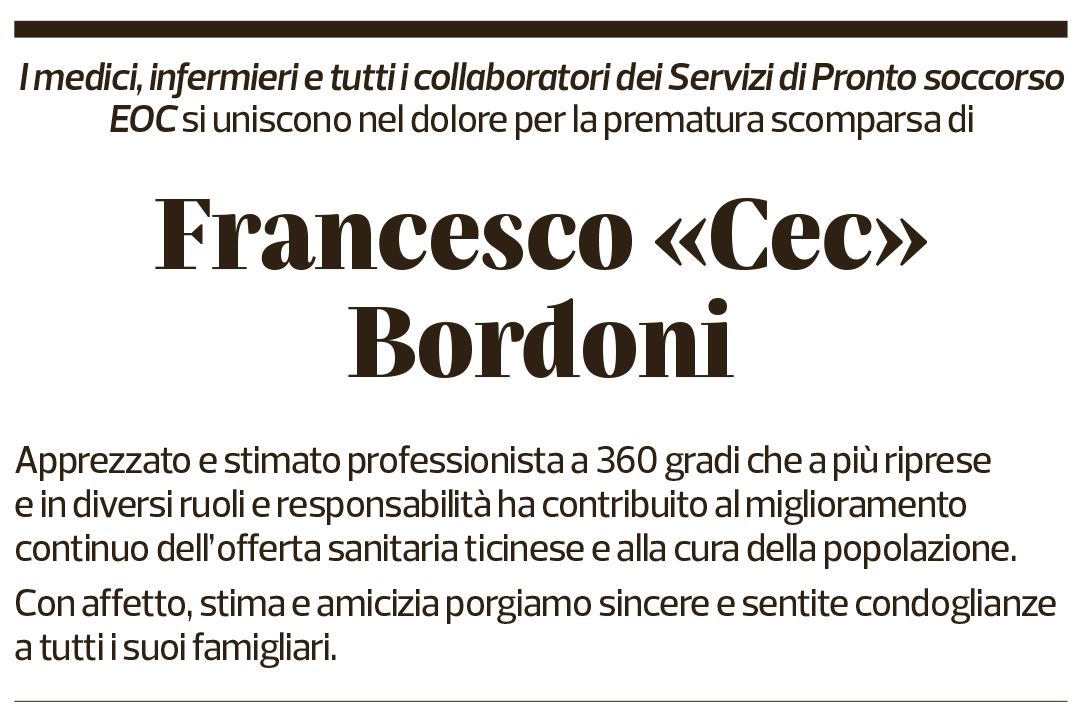 Annuncio funebre Francesco Bordoni