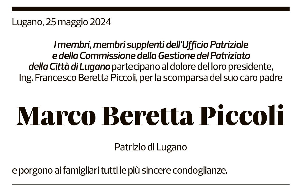 Annuncio funebre Marco Beretta Piccoli