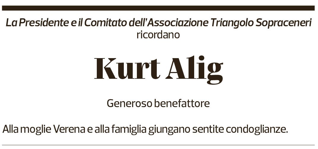 Annuncio funebre Kurt Alig