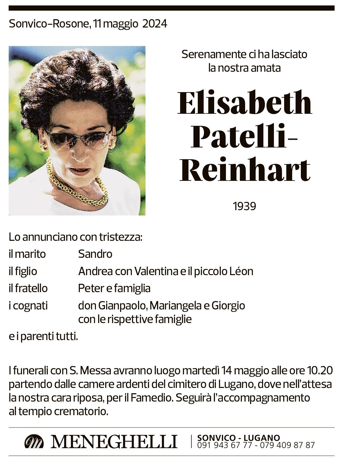 Annuncio funebre Elisabeth Patelli-reinhart