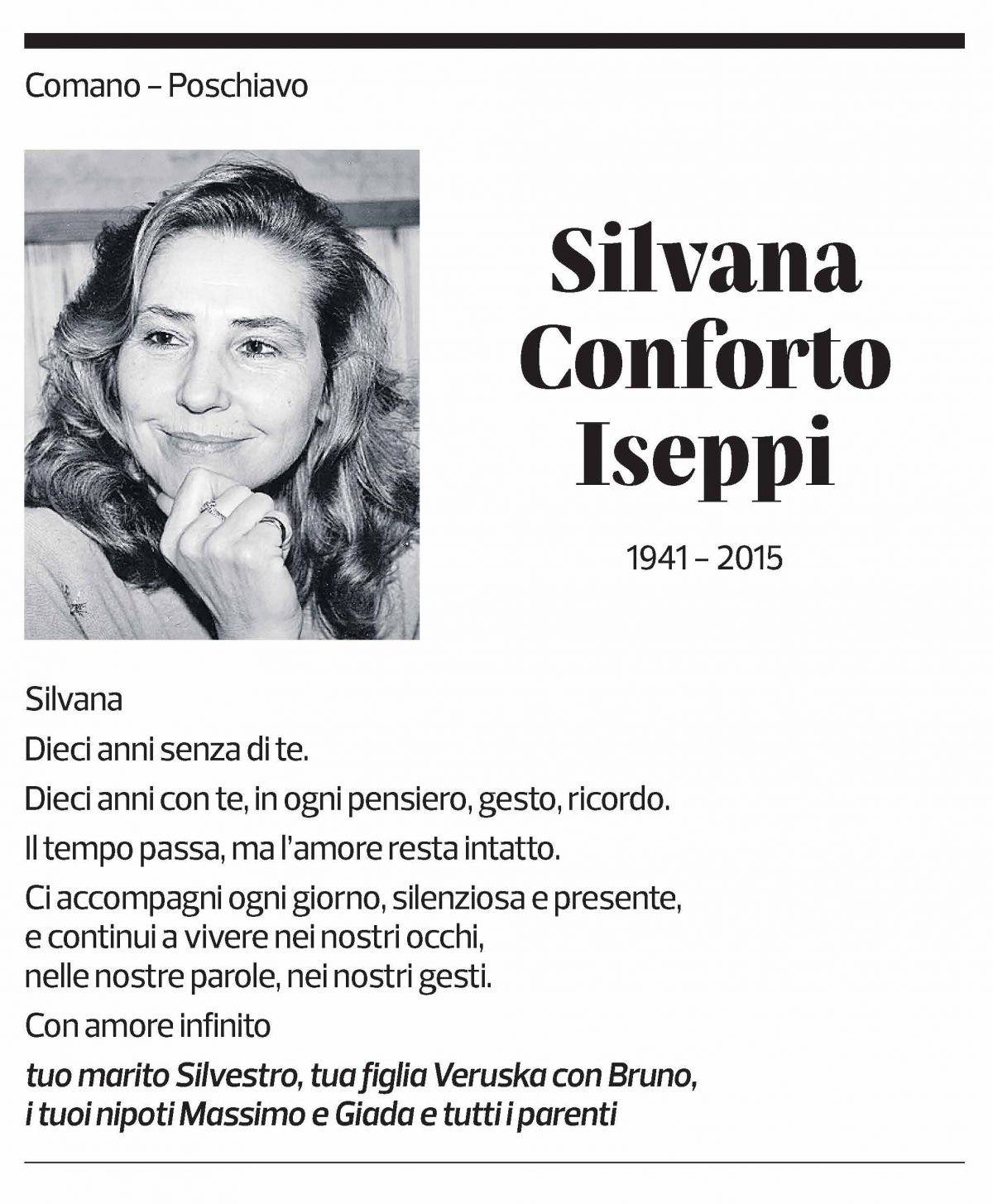 Annuncio funebre Silvana Conforto Iseppi