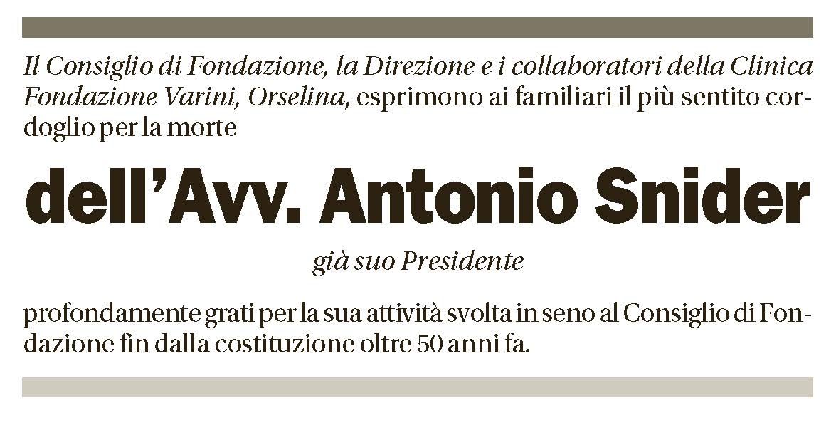 Annuncio funebre Antonio Snider