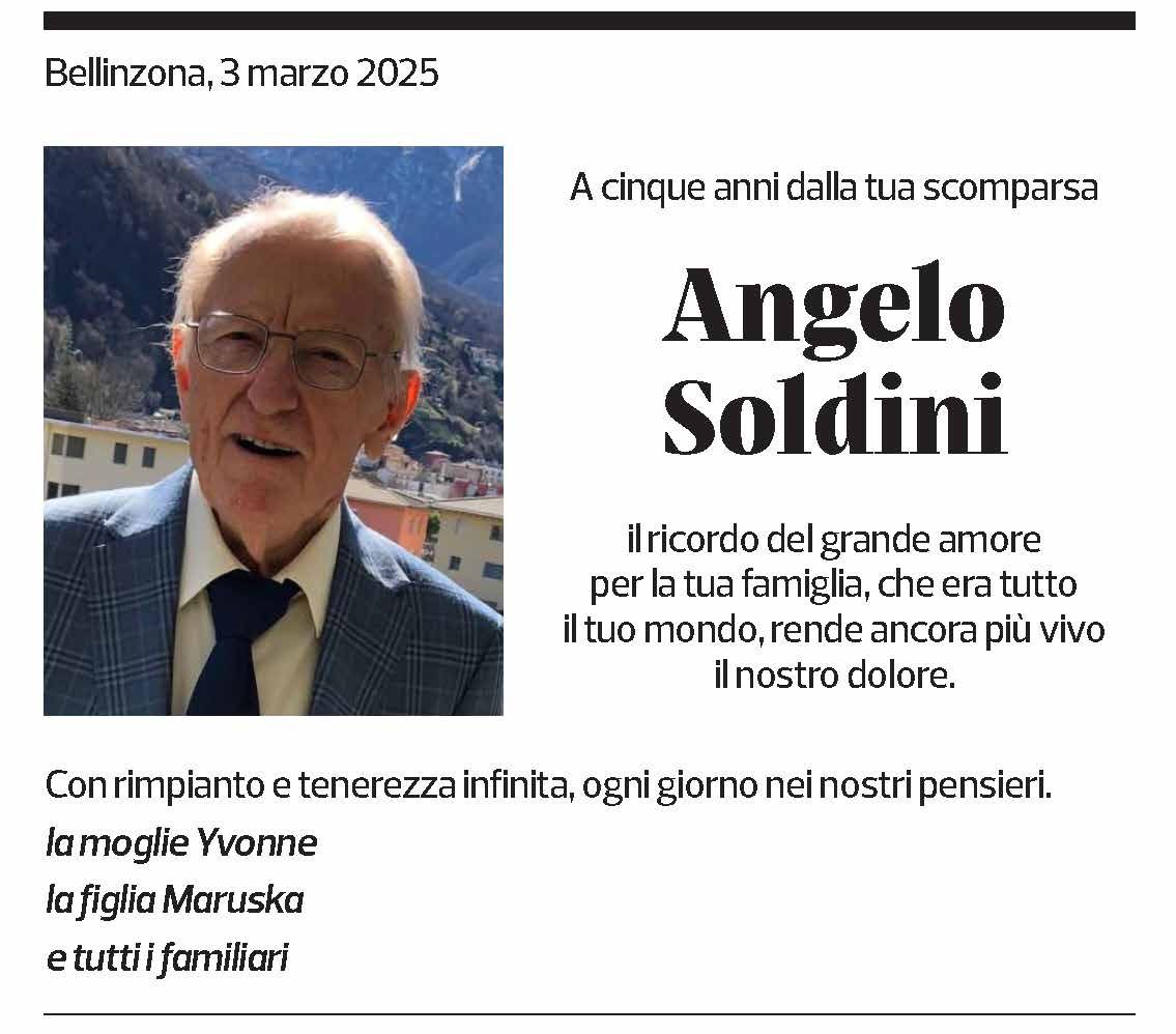 Annuncio funebre Angelo Soldini