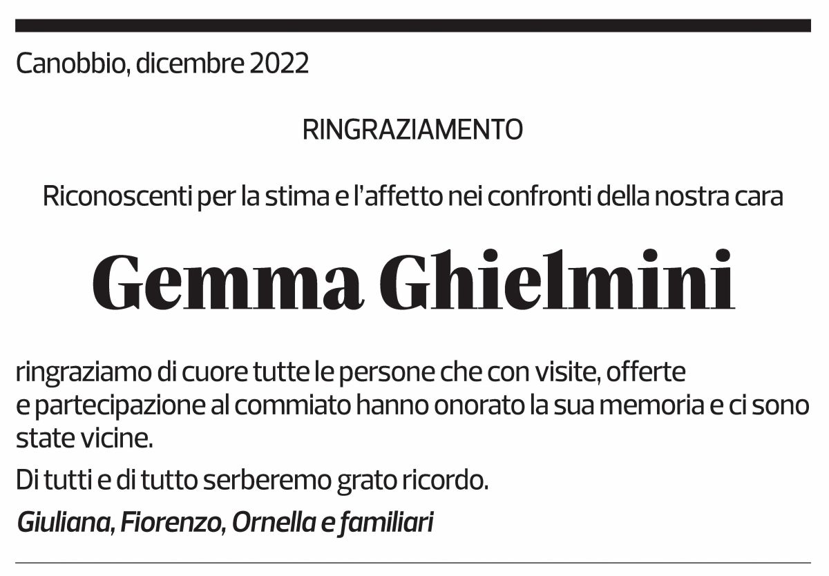 Annuncio funebre Gemma Ghielmini