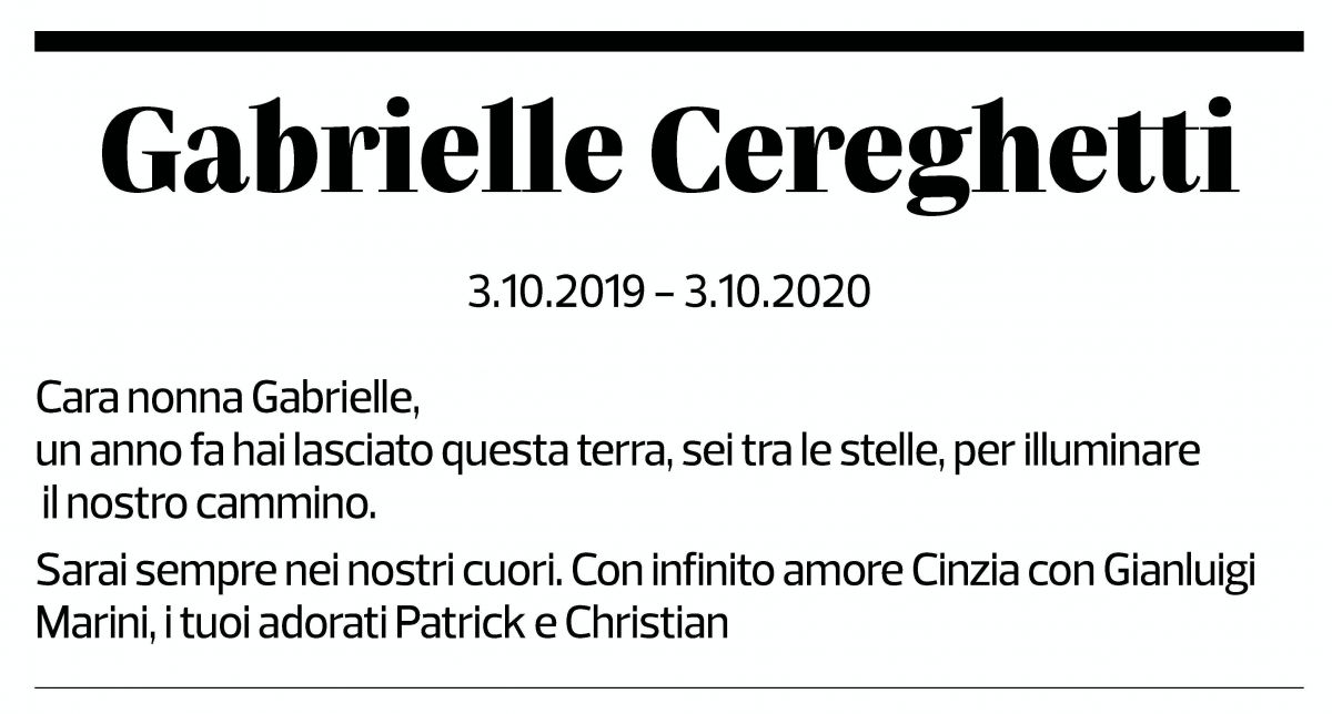 Annuncio funebre Gabrielle Cereghetti