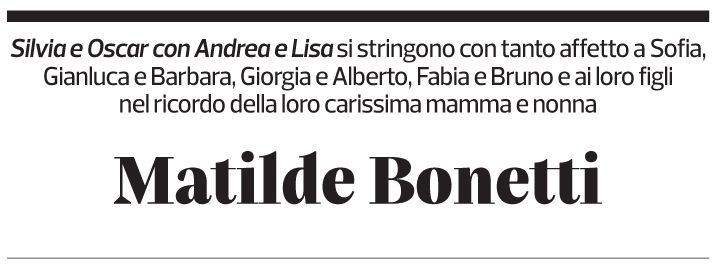 Annuncio funebre Matilde Bonetti Soldati