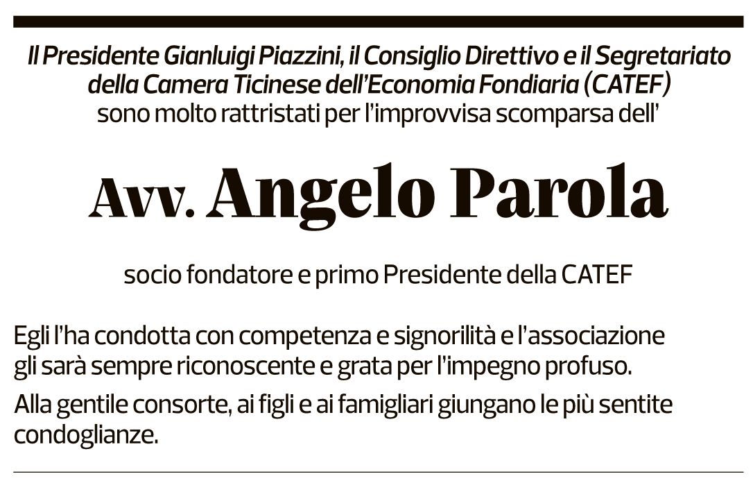 Annuncio funebre Angelo Parola