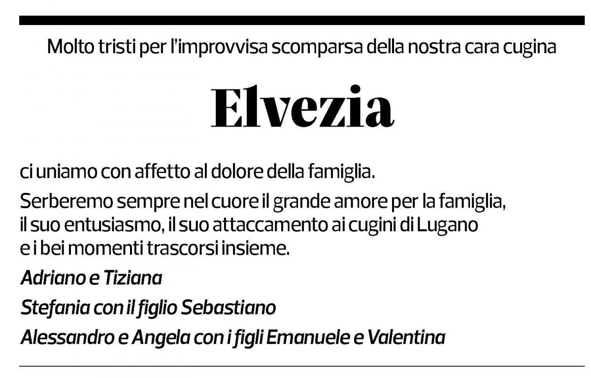 Annuncio funebre Elvezia Fontana