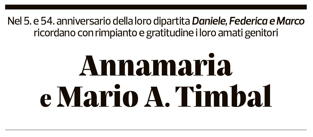 Annuncio funebre Annamaria E Mario Timbal