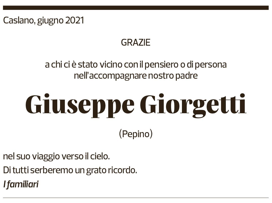 Annuncio funebre Giuseppe Giorgetti