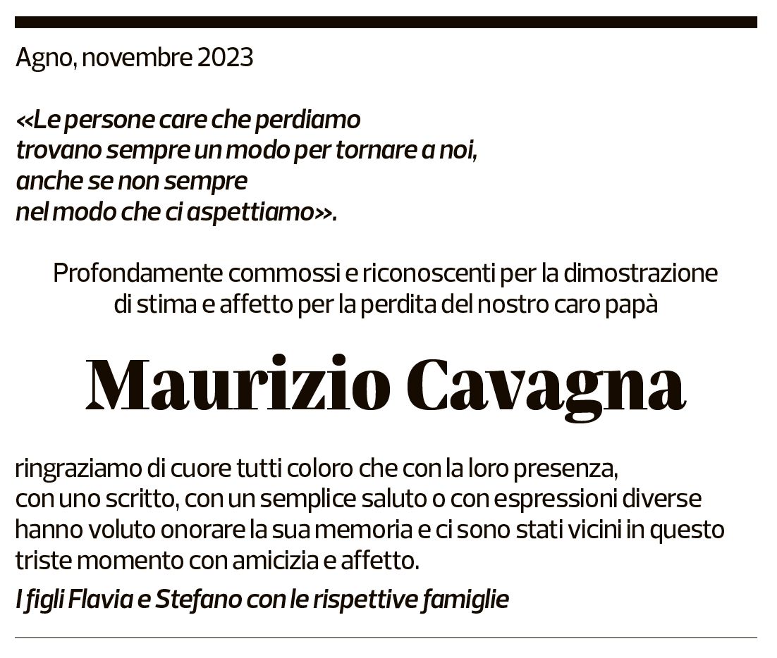 Annuncio funebre Maurizio Cavagna