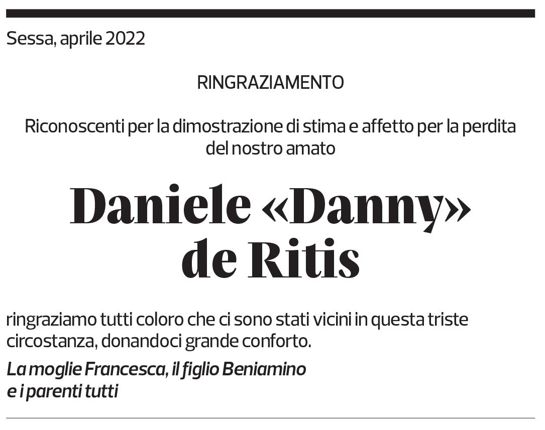 Annuncio funebre Daniele "danny" De Ritis