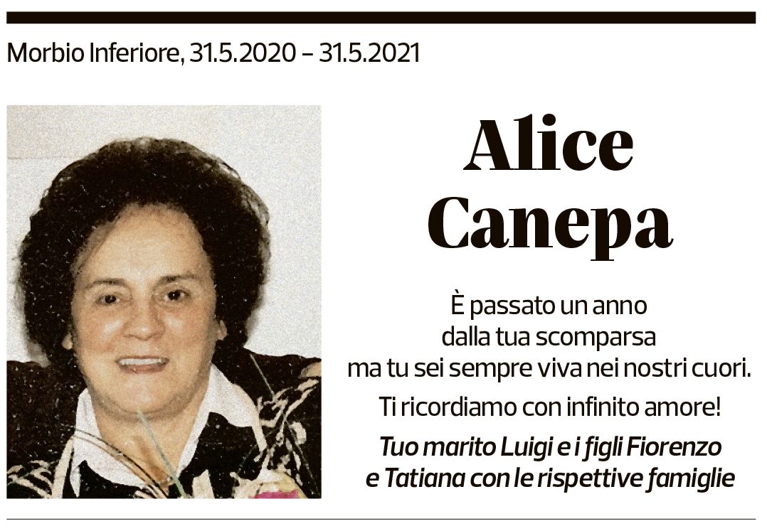 Annuncio funebre Alice Canepa