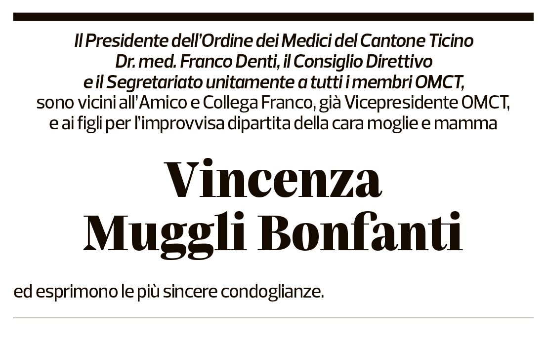 Annuncio funebre Vincenza Muggli Bonfanti