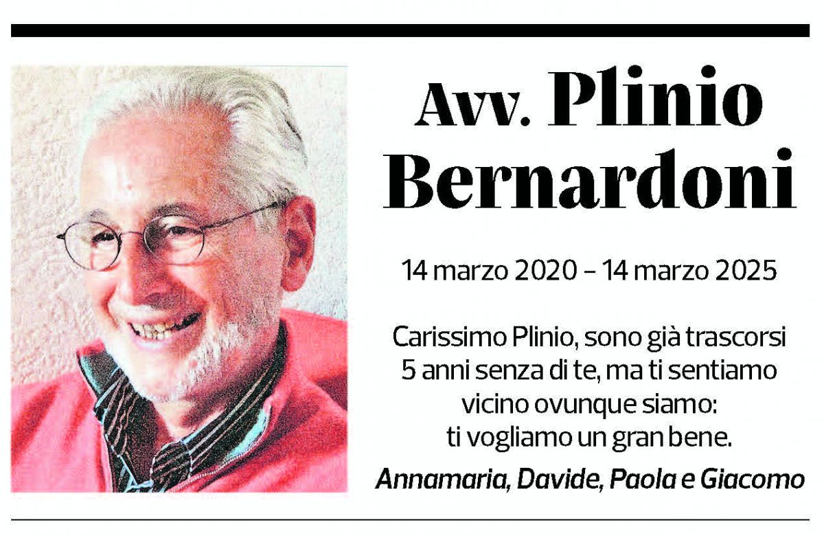 Annuncio funebre Plinio Bernardoni