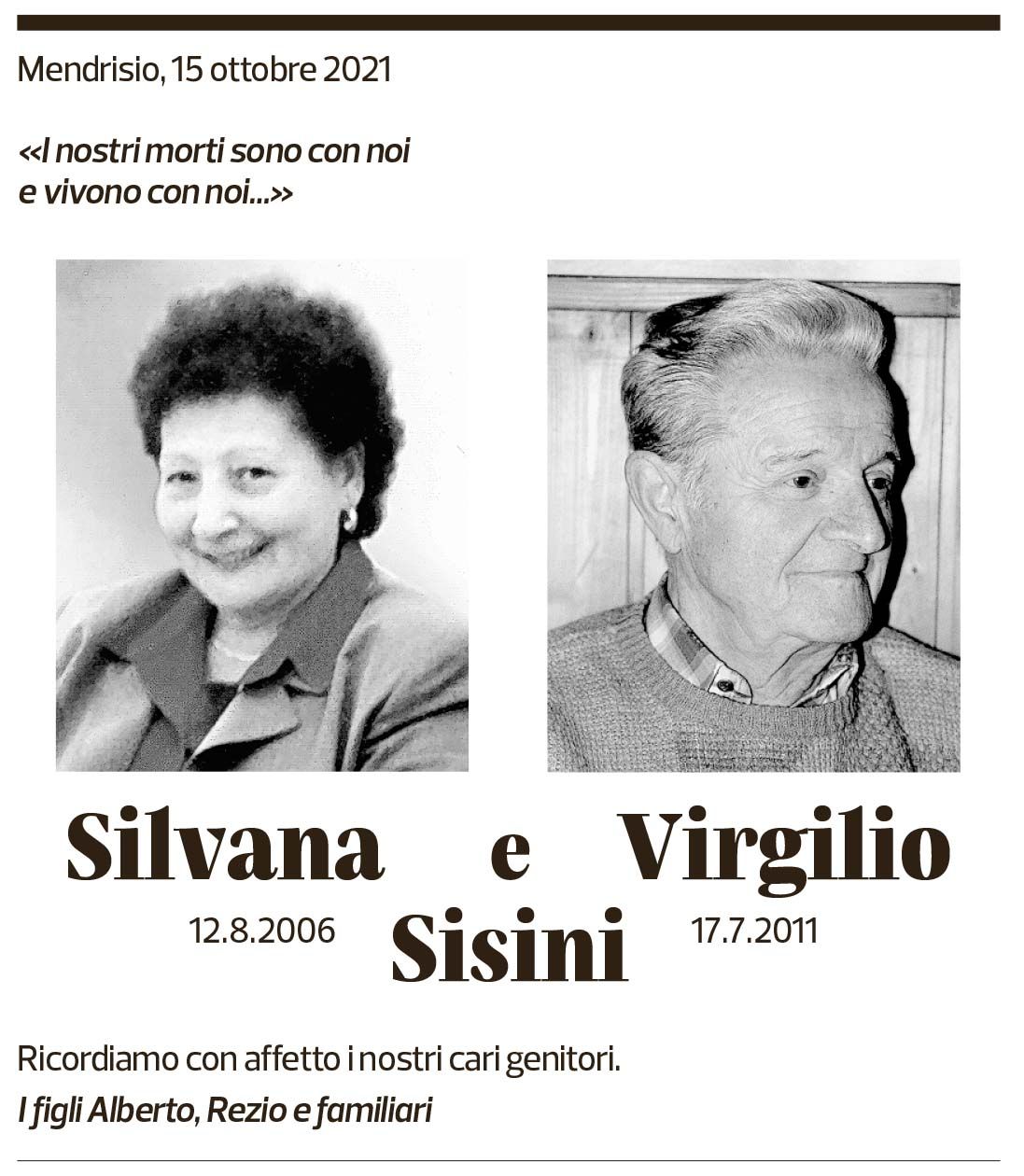 Annuncio funebre Silvana E Virgilio Sisini