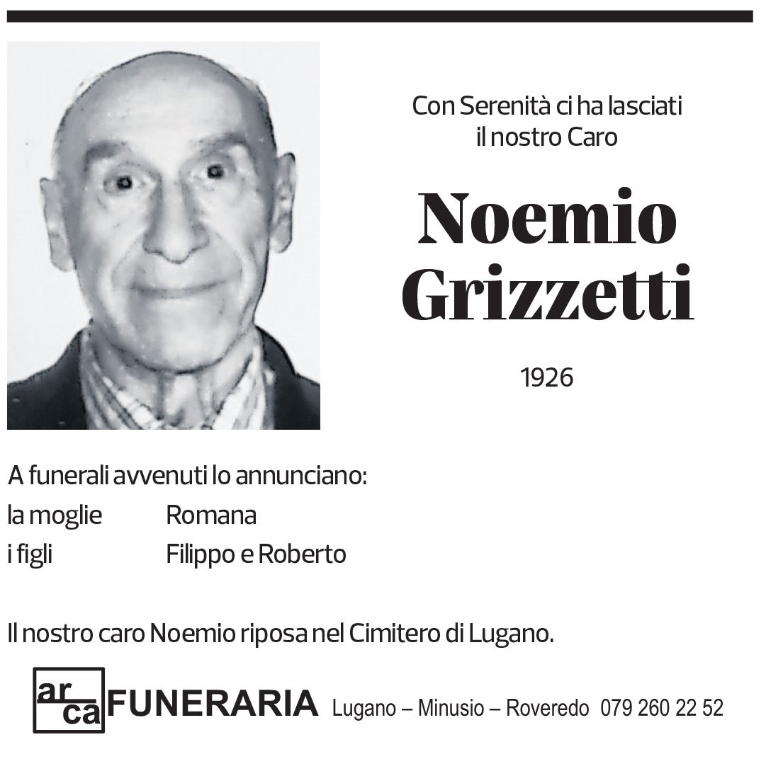 Annuncio funebre Noemio Grizzetti