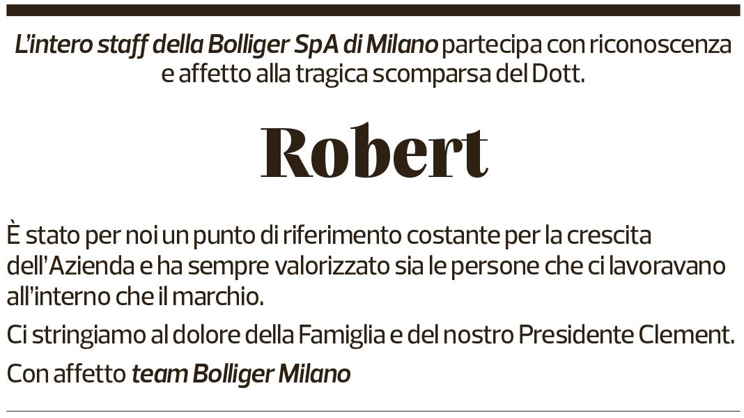 Annuncio funebre Robert W Bollinger