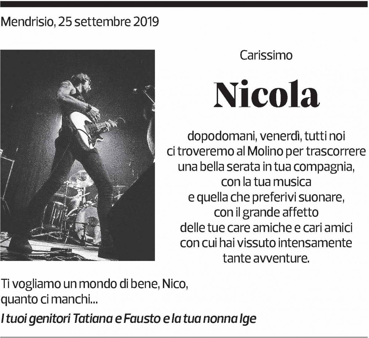 Annuncio funebre Nicola 